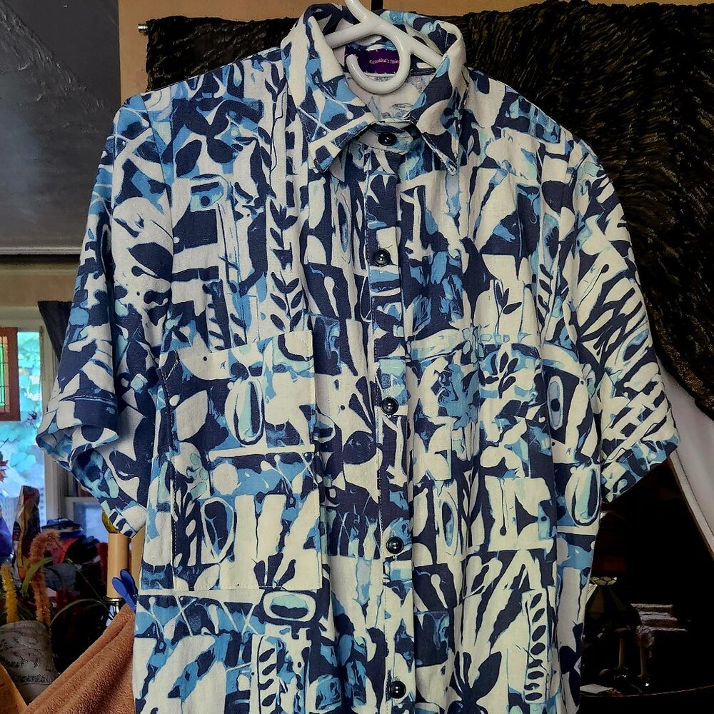 Vintage Hand-made Blouse with funky pattern and elastic gather waist in back